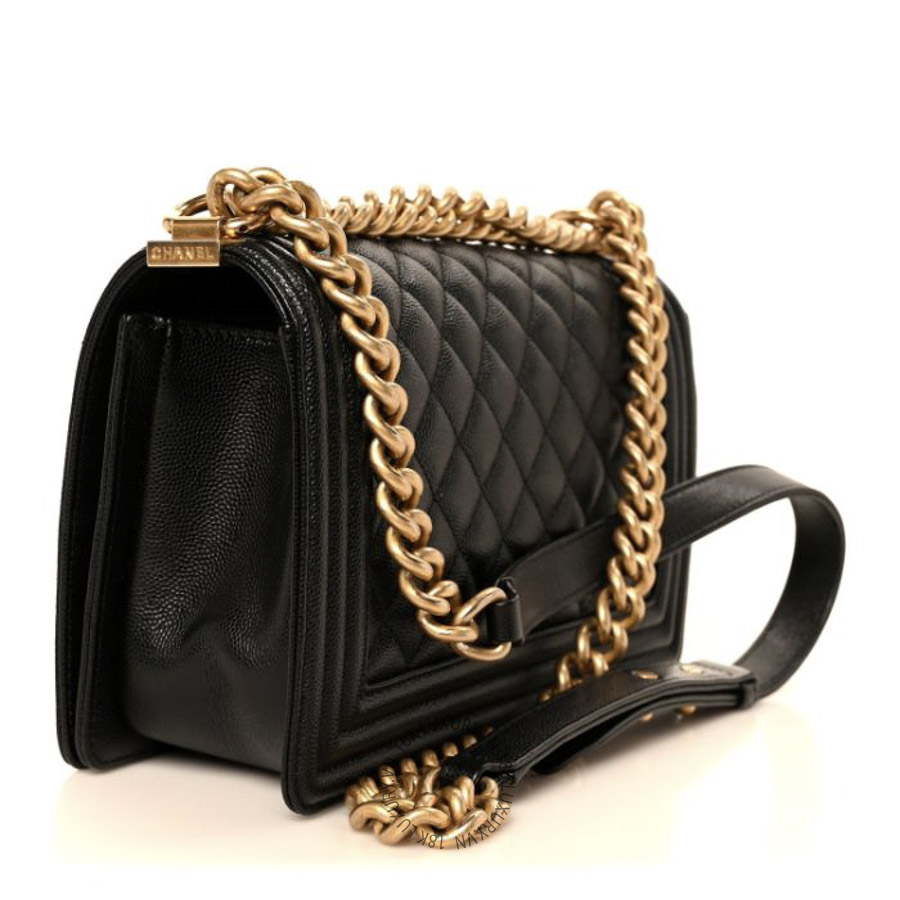 Túi Xách Đeo Chéo Chanel Caviar Quilted Medium Boy Flap Black CDBC1096
