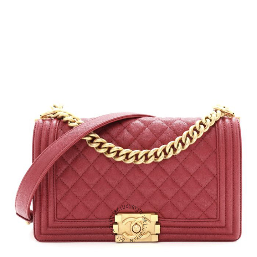 Túi Xách Đeo Chéo Chanel Caviar Quilted Medium Boy Flap Dark Red CDBC1052