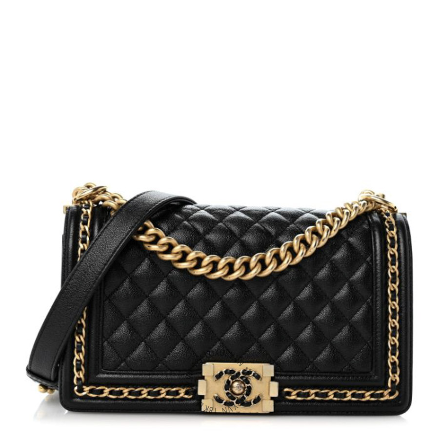 Túi Xách Đeo Chéo Chanel Caviar Quilted Medium Chain Around Boy Flap Black CDBC371