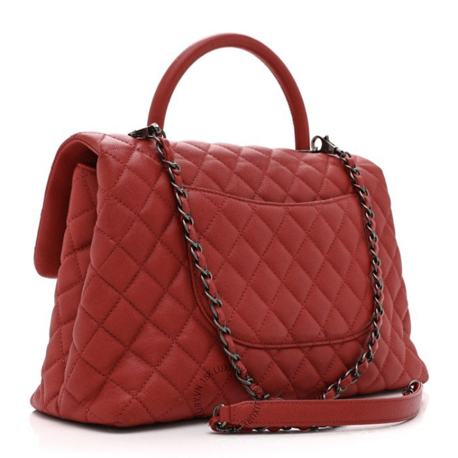 Túi Xách Đeo Chéo Chanel Caviar Quilted Medium Coco Handle Flap Red CDBC059