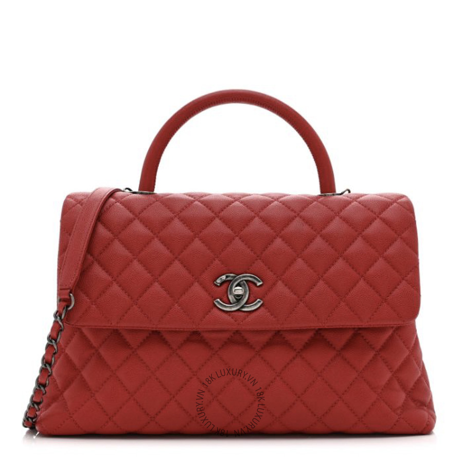 Túi Xách Đeo Chéo Chanel Caviar Quilted Medium Coco Handle Flap Red CDBC059
