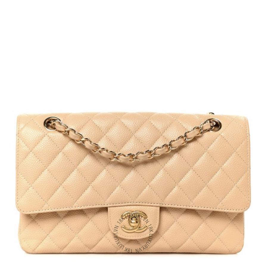 Túi Xách Đeo Chéo Chanel Caviar Quilted Medium Double Flap Beige CDBC319