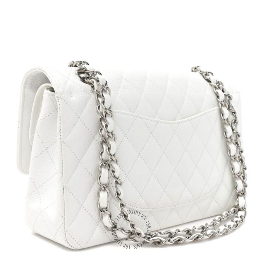 Túi Xách Đeo Chéo Chanel Caviar Quilted Medium Double Flap White CDBC320