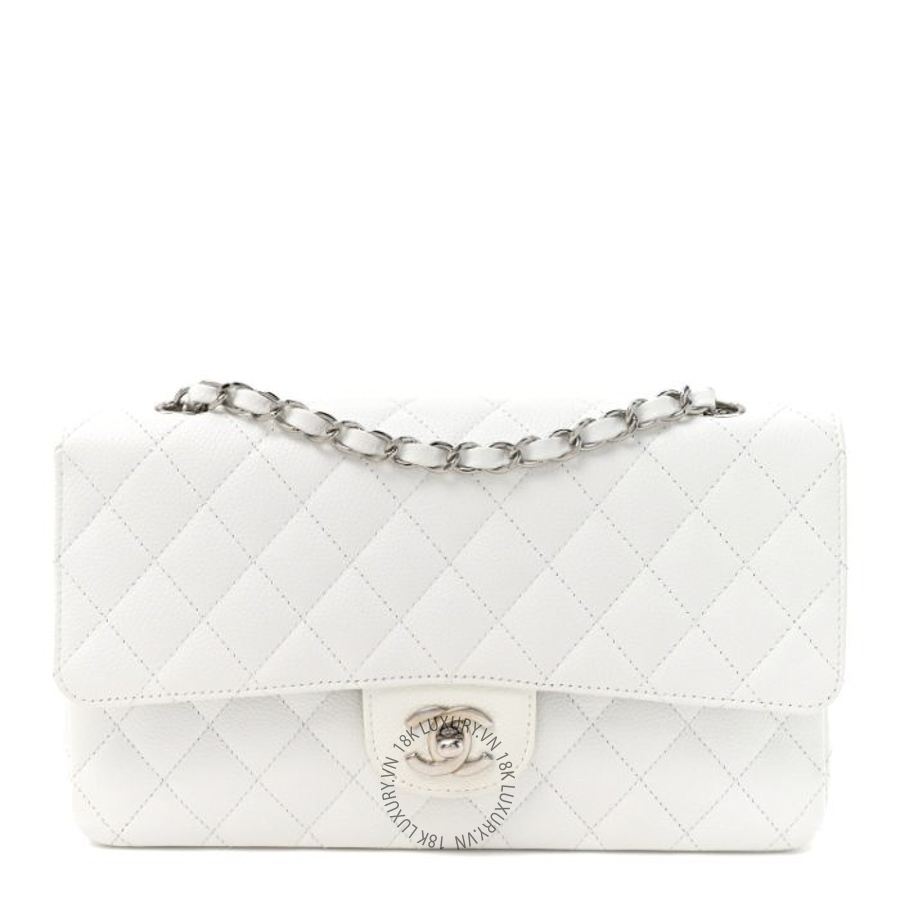 Túi Xách Đeo Chéo Chanel Caviar Quilted Medium Double Flap White CDBC320