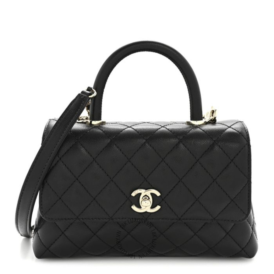 Túi Xách Đeo Chéo Chanel Caviar Quilted Mini Coco Handle Flap Black CDBC611