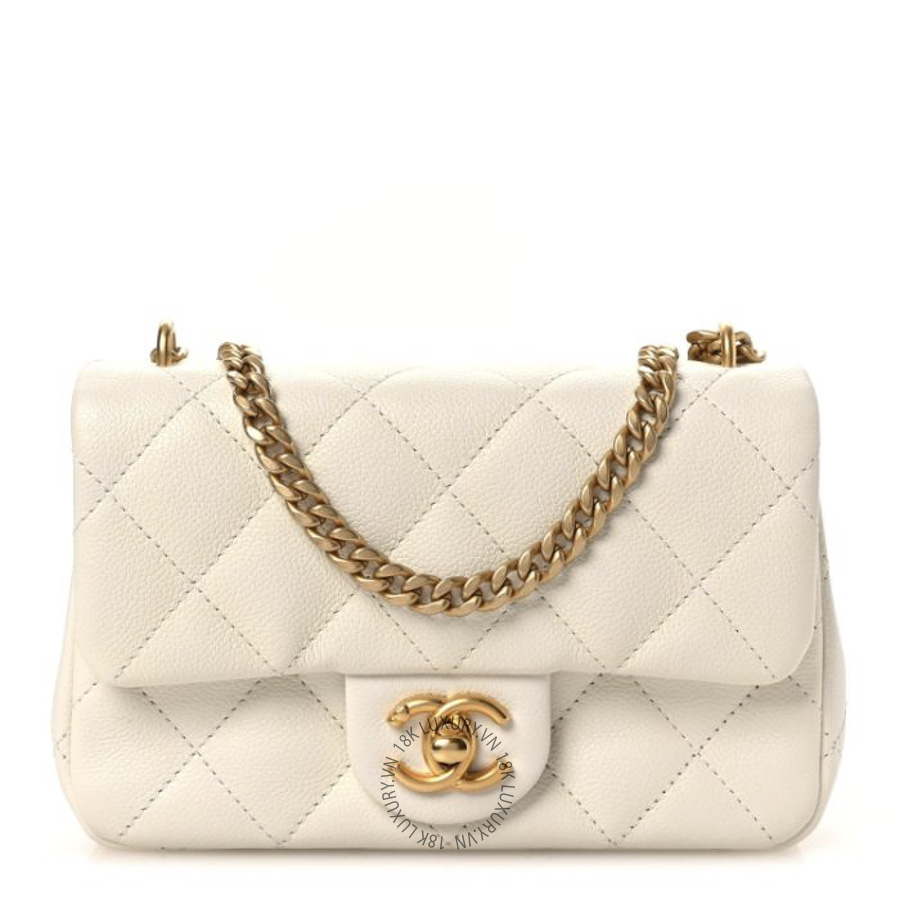 Túi Xách Đeo Chéo Chanel Caviar Quilted Mini Sweetheart Rectangular Flap White CDBC862