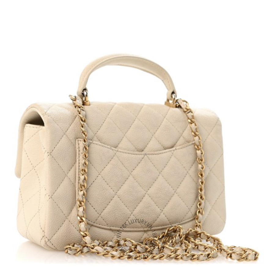 Túi Xách Đeo Chéo Chanel Caviar Quilted Mini Top Handle Rectangular Flap Beige CDBC710