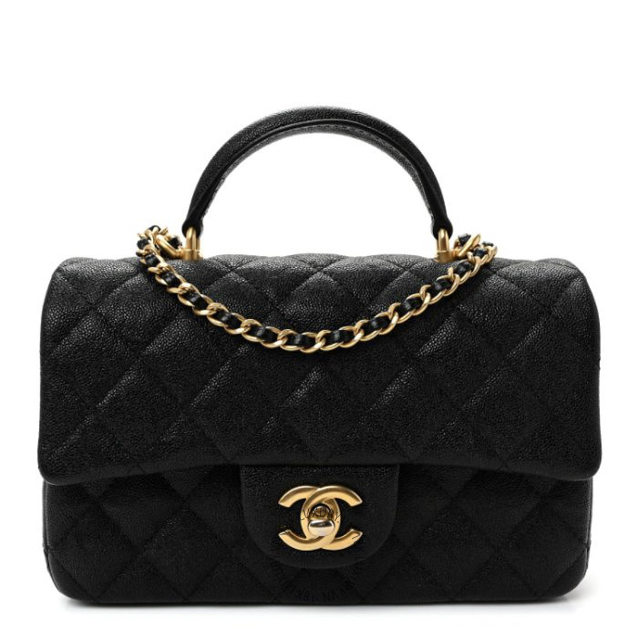 Túi Xách Đeo Chéo Chanel Caviar Quilted Mini Top Handle Rectangular Flap Black CDBC1011