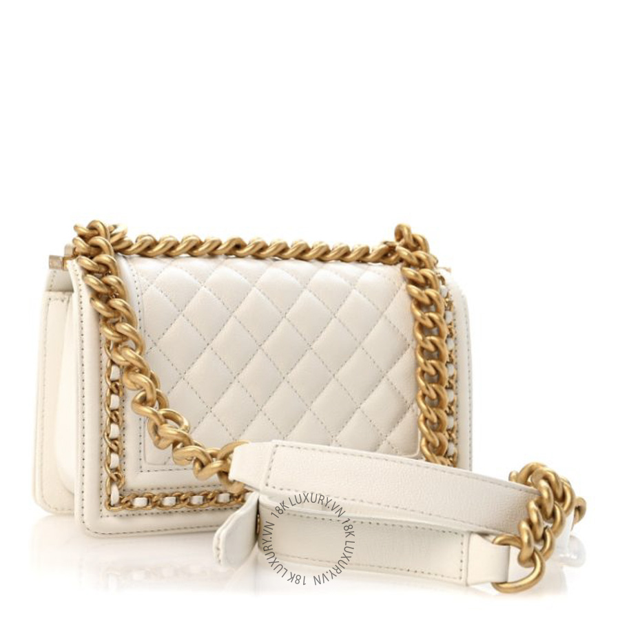Túi Xách Đeo Chéo Chanel Caviar Quilted Small Chain Around Boy Flap White CDBC717