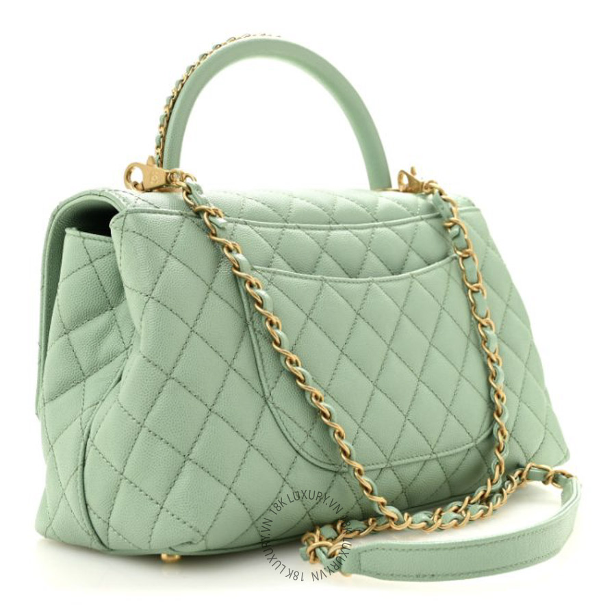 Túi Xách Đeo Chéo Chanel Caviar Quilted Small Coco Chain Handle Flap Light Green CDBC823