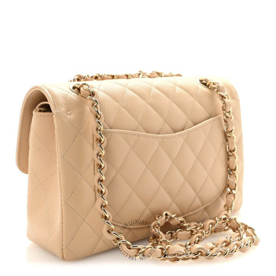 Túi Xách Đeo Chéo Chanel Caviar Quilted Small Double Flap Beige CDBC824