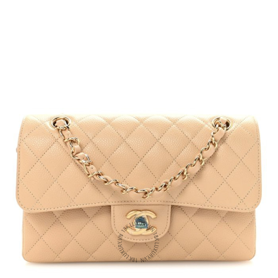 Túi Xách Đeo Chéo Chanel Caviar Quilted Small Double Flap Beige CDBC824