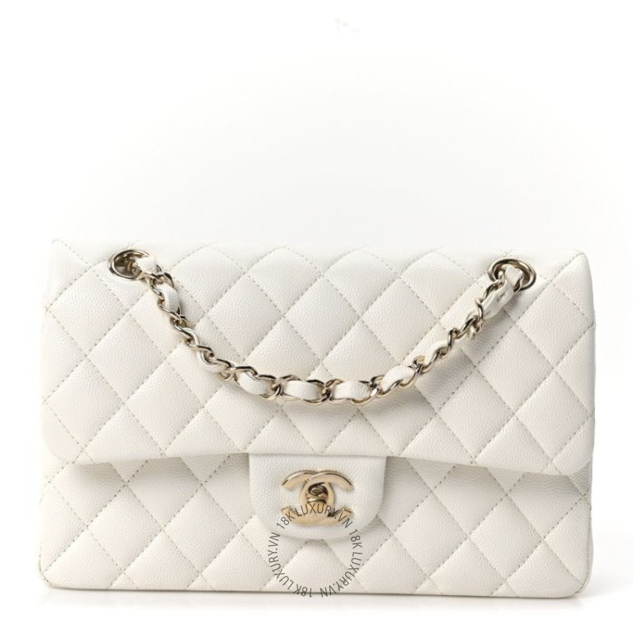 Túi Xách Đeo Chéo Chanel Caviar Quilted Small Double Flap White CDBC1133