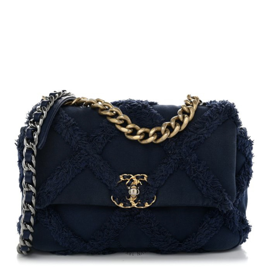 Túi Xách Đeo Chéo Chanel Cotton Canvas Quilted Medium Chanel 19 Flap Navy Blue CDBC1102