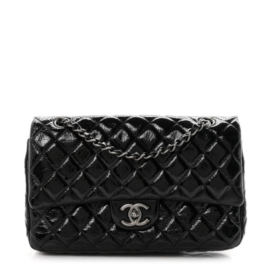 Túi Xách Đeo Chéo Chanel Crumpled Patent Quilted Medium Double Flap Black CDBC584