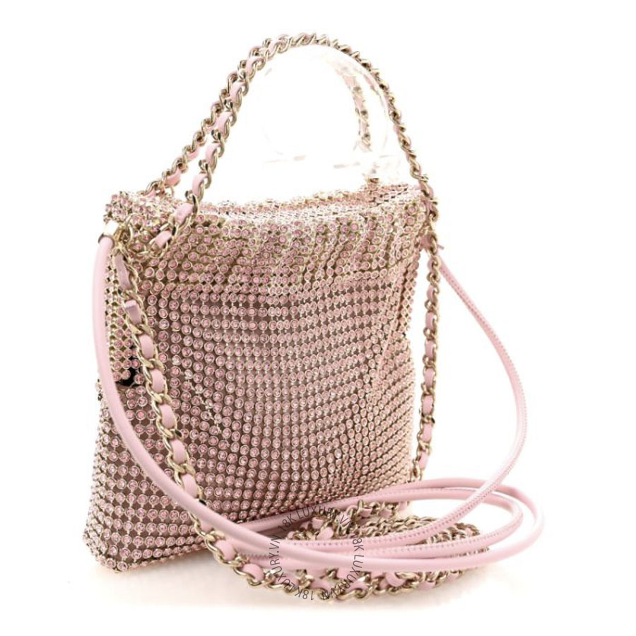 Túi Xách Đeo Chéo Chanel Crystal Embellished Metallic Lambskin Mini Chanel 22 Light Pink CDBC080