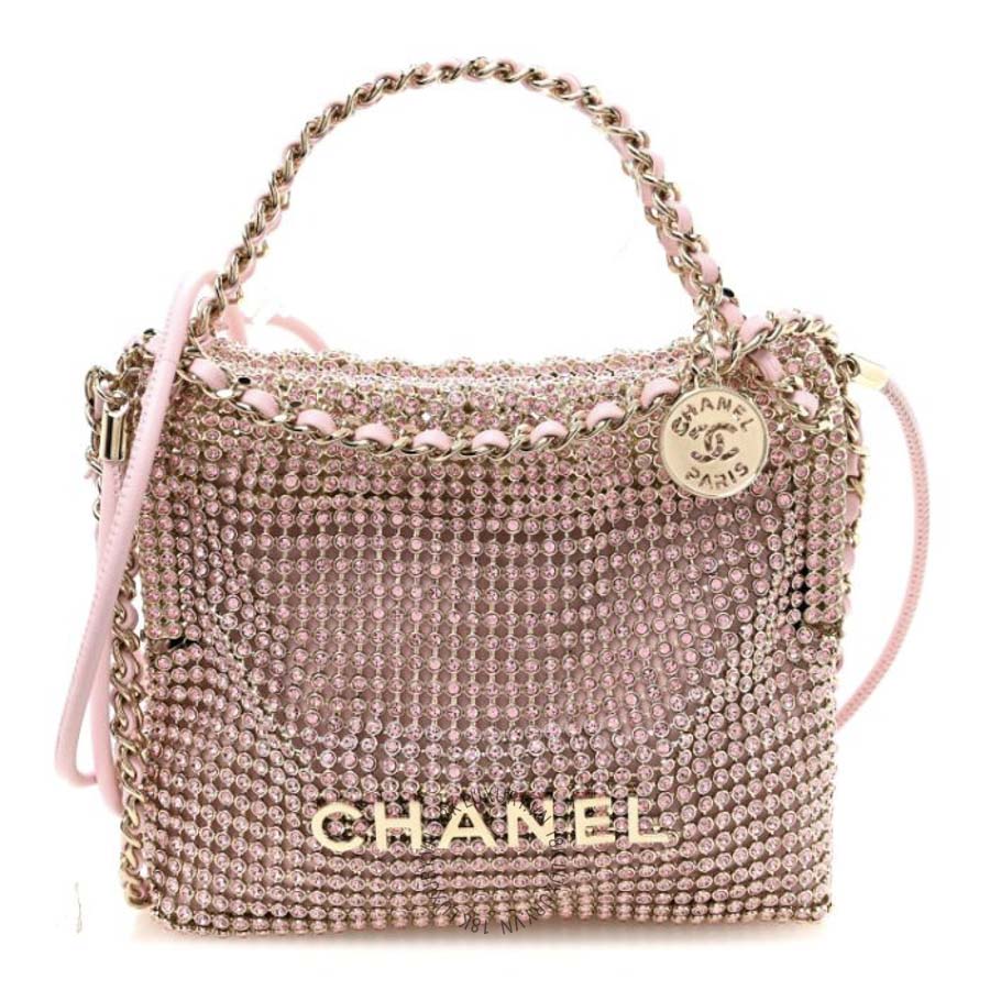 Túi Xách Đeo Chéo Chanel Crystal Embellished Metallic Lambskin Mini Chanel 22 Light Pink CDBC080