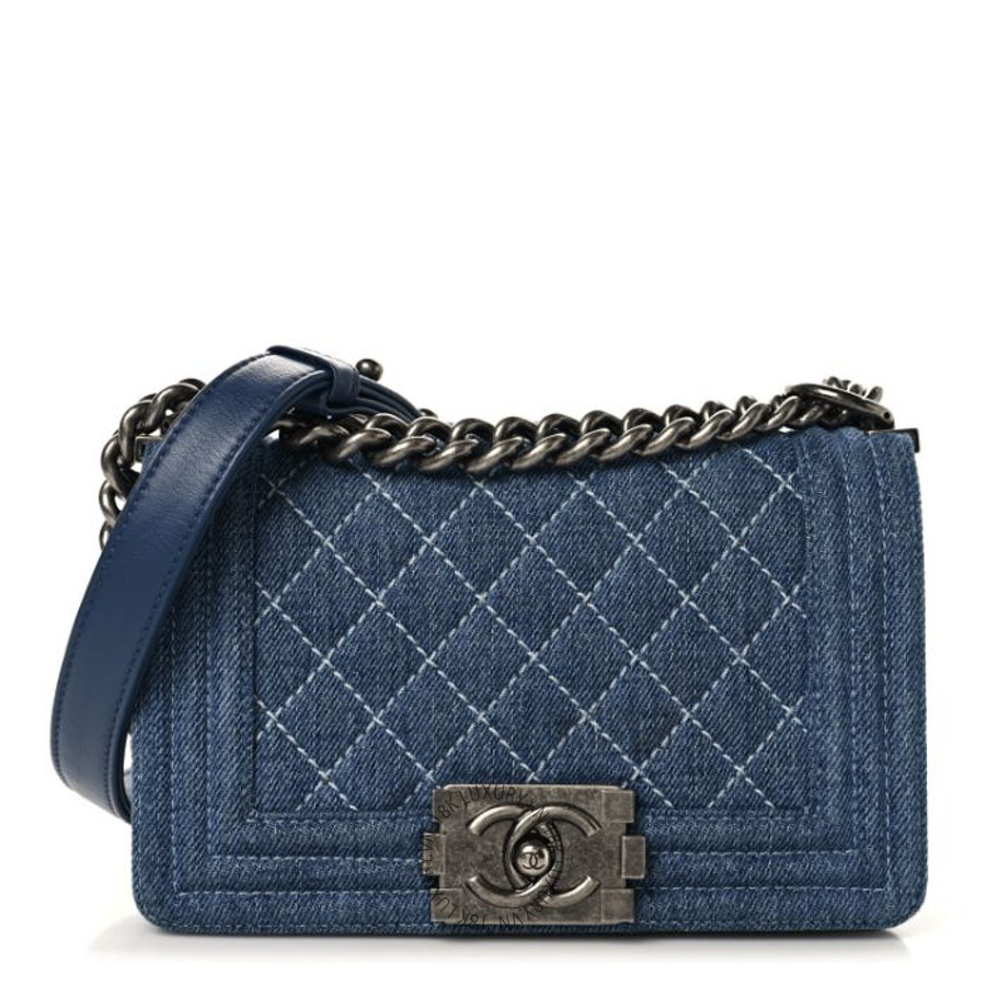 Túi Xách Đeo Chéo Chanel Denim Quilted Small Boy Flap Blue CDBC618