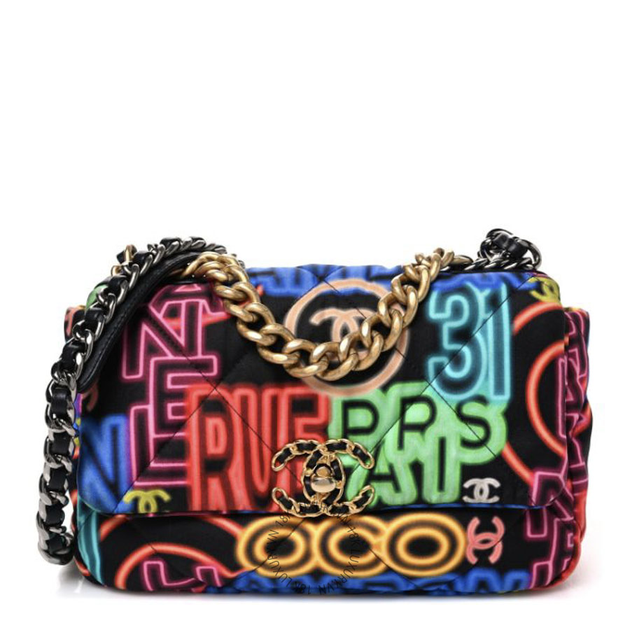 Túi Xách Đeo Chéo Chanel Fabric Quilted Neon Graffiti Medium Chanel 19 Flap Black Multicolor CDBC648