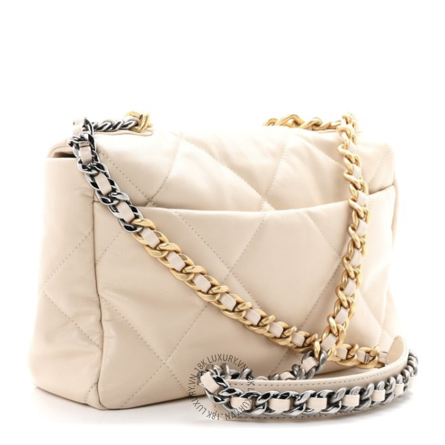 Túi Xách Đeo Chéo Chanel Goatskin Quilted Large Chanel 19 Flap Beige CDBC681