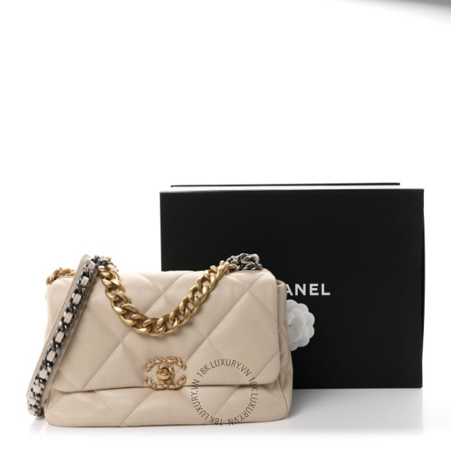 Túi Xách Đeo Chéo Chanel Goatskin Quilted Large Chanel 19 Flap Beige CDBC681 23 Túi Xách Đeo Chéo Chanel Goatskin Quilted Large Chanel 19 Flap Beige CDBC681