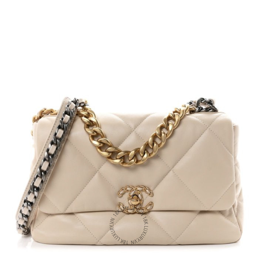 Túi Xách Đeo Chéo Chanel Goatskin Quilted Large Chanel 19 Flap Beige CDBC681