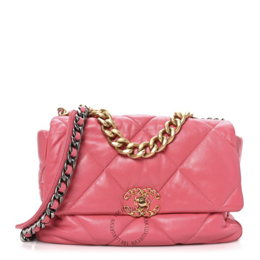 Túi Xách Đeo Chéo Chanel Goatskin Quilted Large Chanel 19 Flap Dark Pink CDBC459