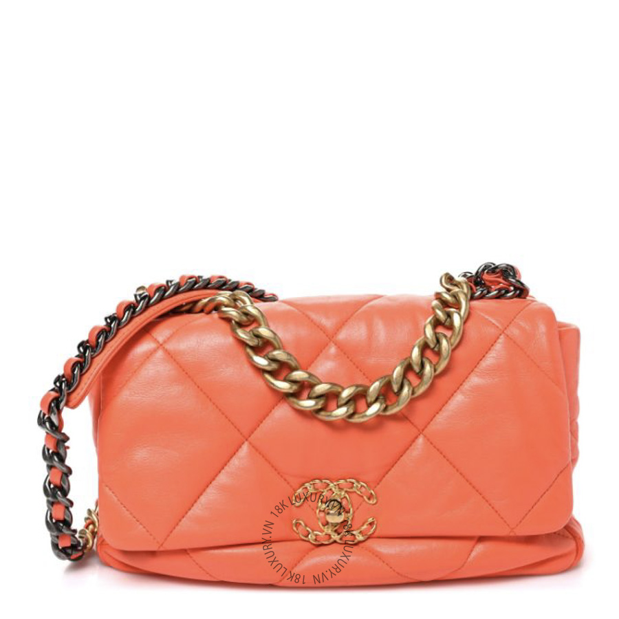 Túi Xách Đeo Chéo Chanel Goatskin Quilted Large Chanel 19 Flap Orange CDBC368