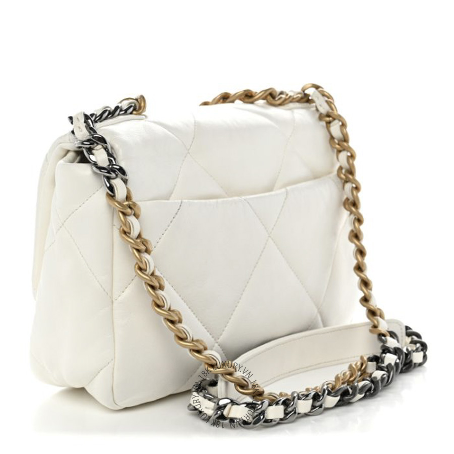Túi Xách Đeo Chéo Chanel Goatskin Quilted Medium Chanel 19 Flap White CDBC947