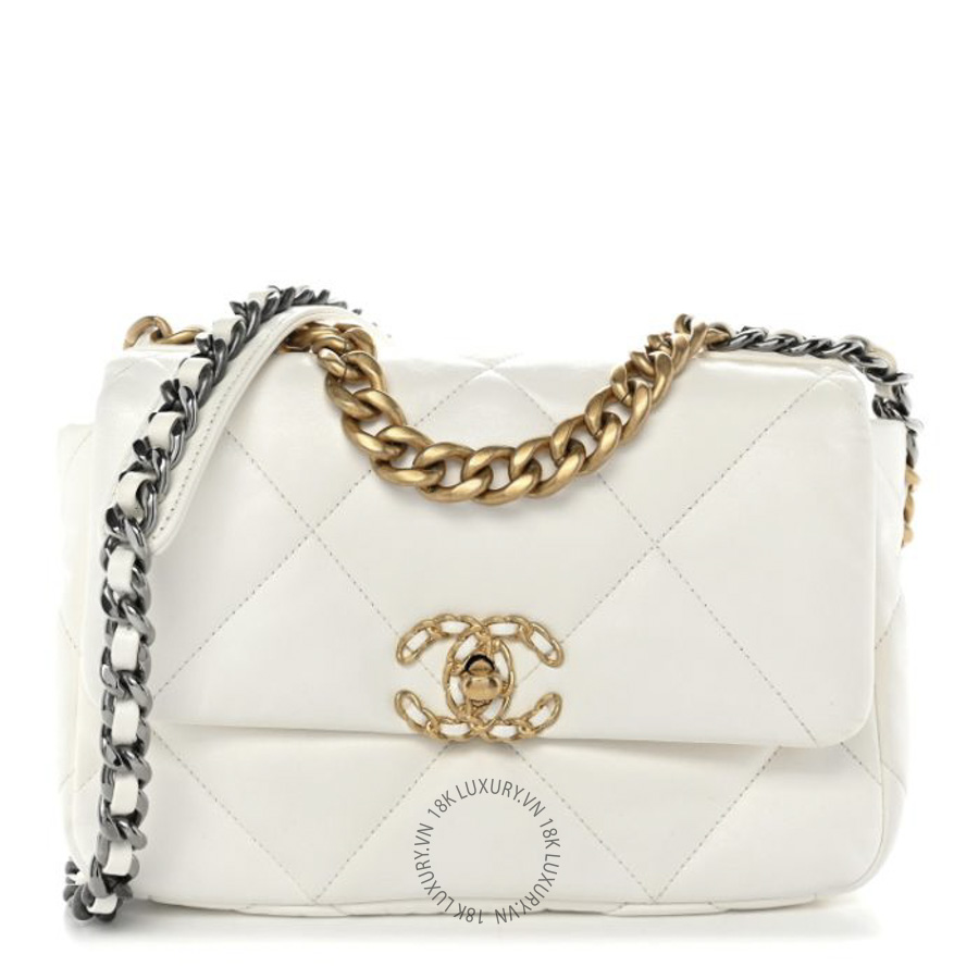 Túi Xách Đeo Chéo Chanel Goatskin Quilted Medium Chanel 19 Flap White CDBC947