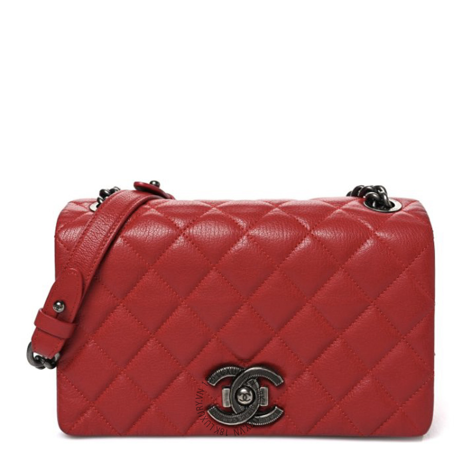 Túi Xách Đeo Chéo Chanel Goatskin Quilted Medium City Rock Flap Red CDBC872