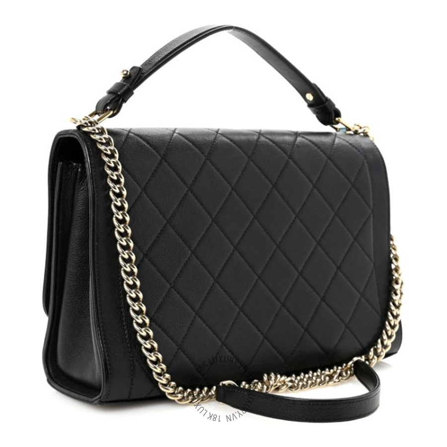 Túi Xách Đeo Chéo Chanel Grained Calfskin Quilted Large Label Click Flap Bag Black CDBC472