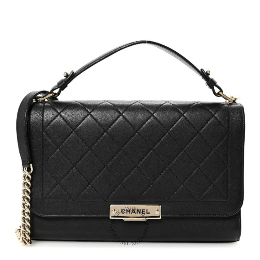 Túi Xách Đeo Chéo Chanel Grained Calfskin Quilted Large Label Click Flap Bag Black CDBC472