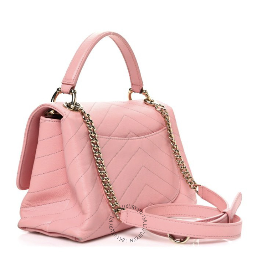 Túi Xách Đeo Chéo Chanel Grained Calfskin Small Chevron Chic Top Handle Flap Pink CDBC1100