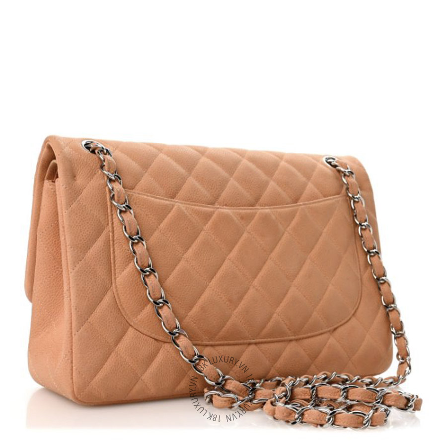 Túi Xách Đeo Chéo Chanel Iridescent Caviar Quilted Jumbo Double Flap Dark Beige CDBC498