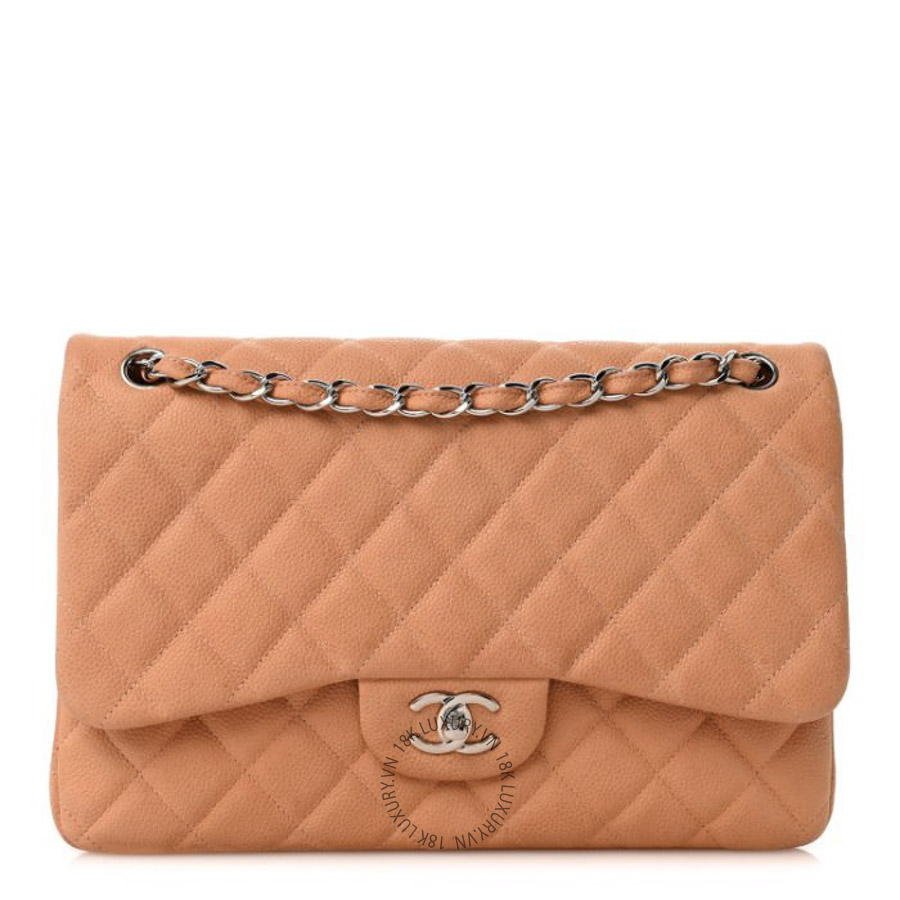 Túi Xách Đeo Chéo Chanel Iridescent Caviar Quilted Jumbo Double Flap Dark Beige CDBC498