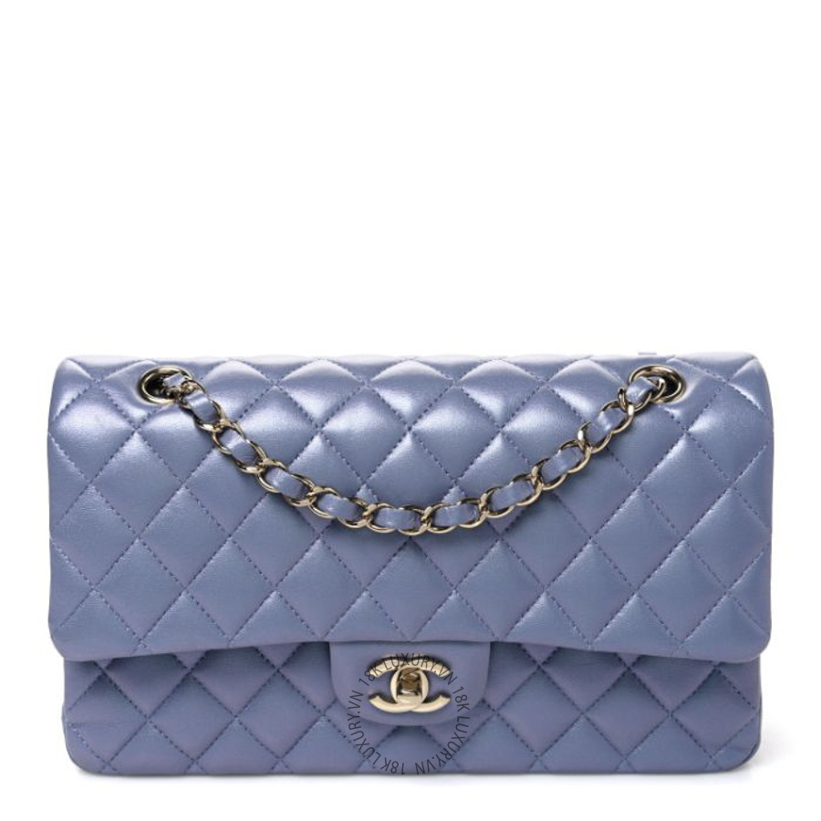 Túi Xách Đeo Chéo Chanel Iridescent Lambskin Quilted Medium Double Flap Light Purple CDBC603