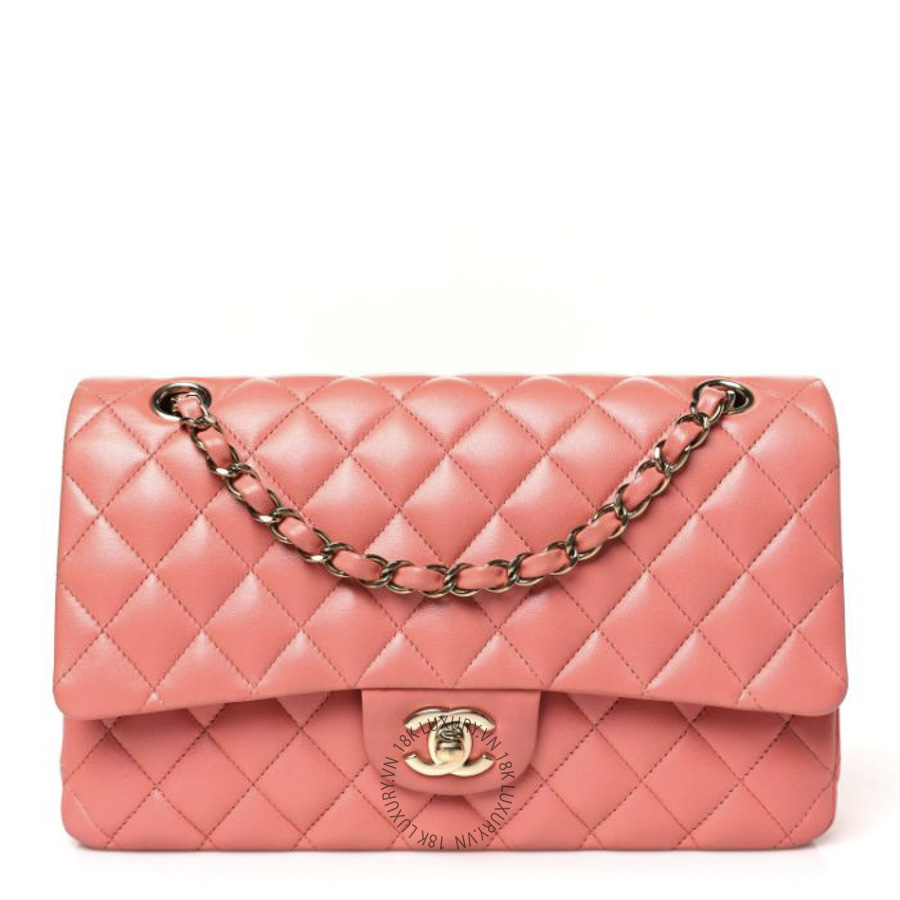 Túi Xách Đeo Chéo Chanel Iridescent Lambskin Quilted Medium Double Flap Pink CDBC241