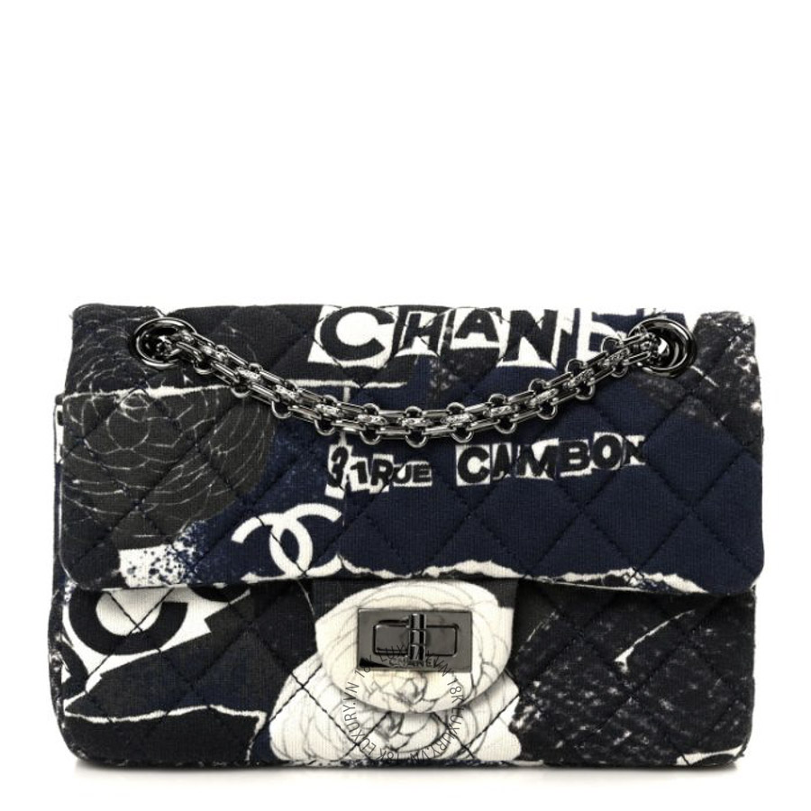 Túi Xách Đeo Chéo Chanel Jersey Quilted Camellia 2.55 Reissue Mini Flap Black White CDBC1098