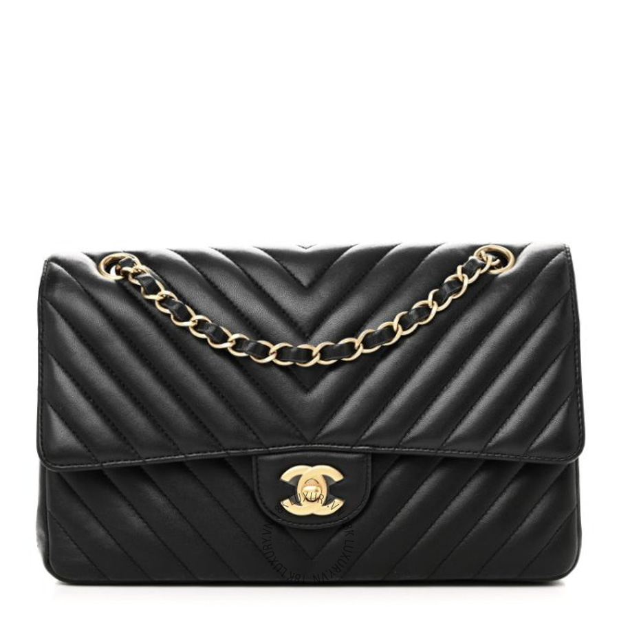 Túi Xách Đeo Chéo Chanel Lambskin Chevron Quilted Medium Double Flap Black CDBC110