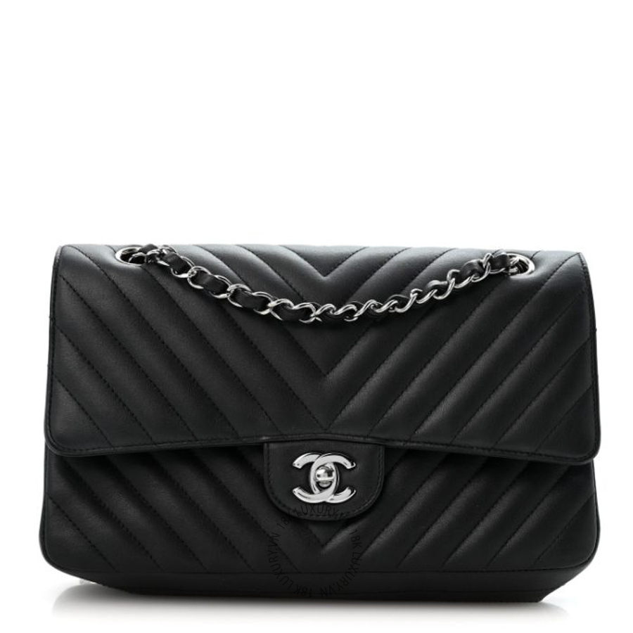 Túi Xách Đeo Chéo Chanel Lambskin Chevron Quilted Medium Double Flap Black CDBC293