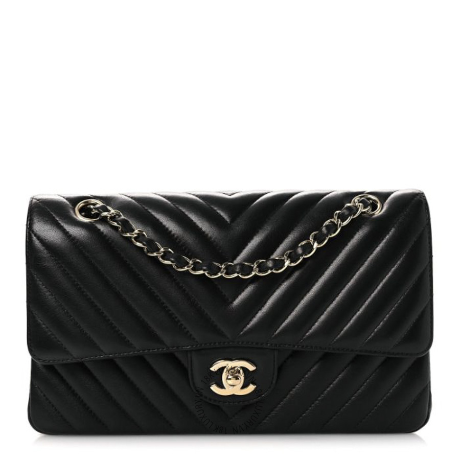 Túi Xách Đeo Chéo Chanel Lambskin Chevron Quilted Medium Double Flap Black CDBC323