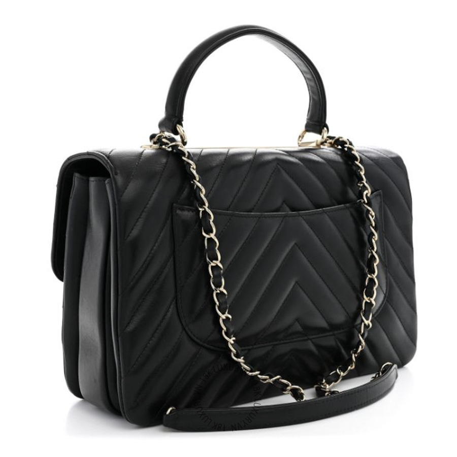 Túi Xách Đeo Chéo Chanel Lambskin Chevron Quilted Medium Trendy CC Dual Handle Flap Bag Black CDBC155