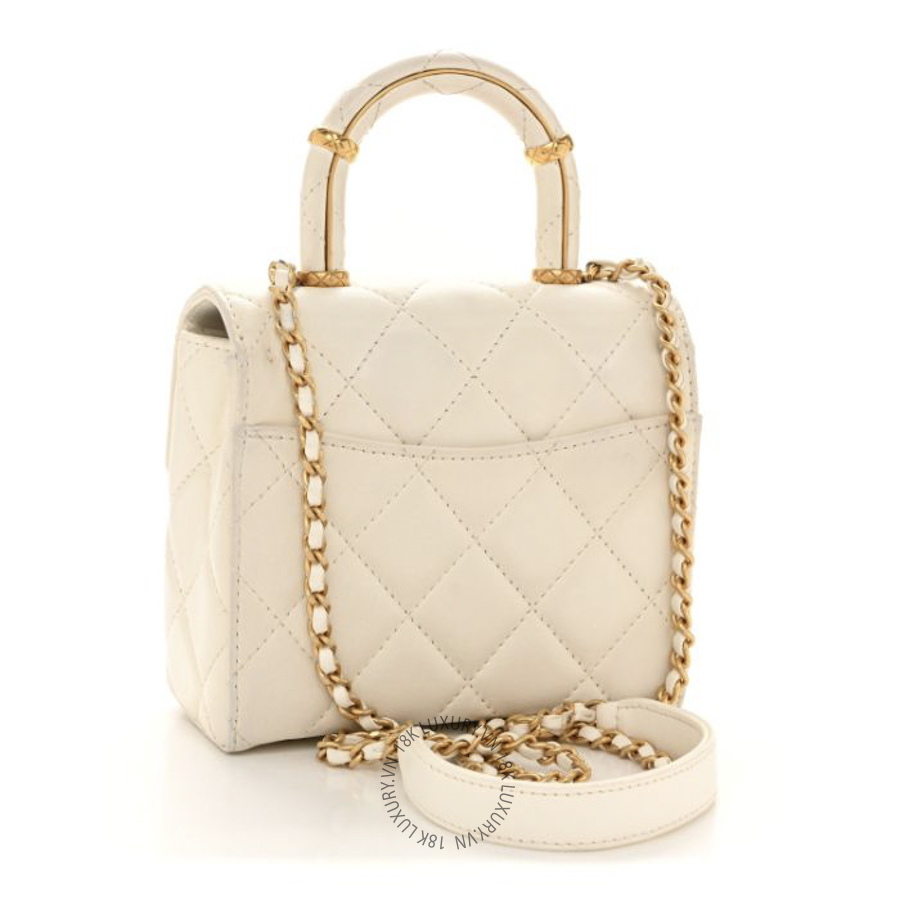 Túi Xách Đeo Chéo Chanel Lambskin Handle Crush Top Handle Flap Bag White CDBC569