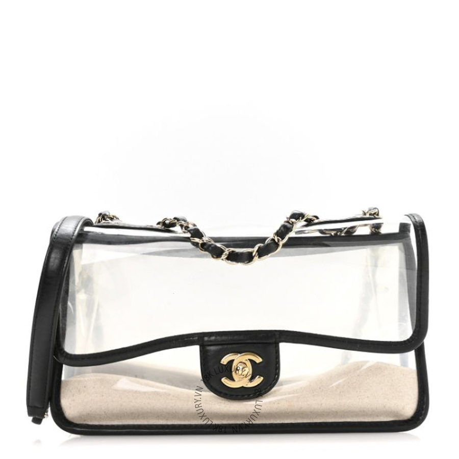 Túi Xách Đeo Chéo Chanel Lambskin PVC Medium Sand By The Sea Flap Black CDBC997