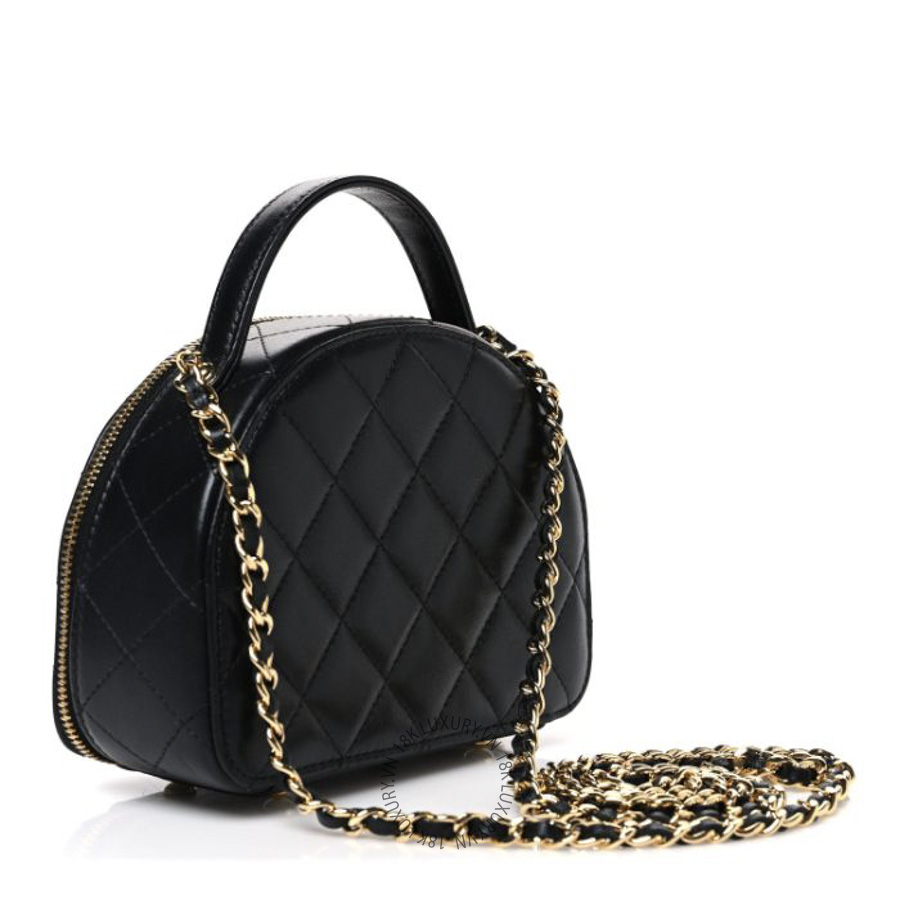 Túi Xách Đeo Chéo Chanel Lambskin Quilted Chic Riviera Top Handle Vanity Case Black CDBC290
