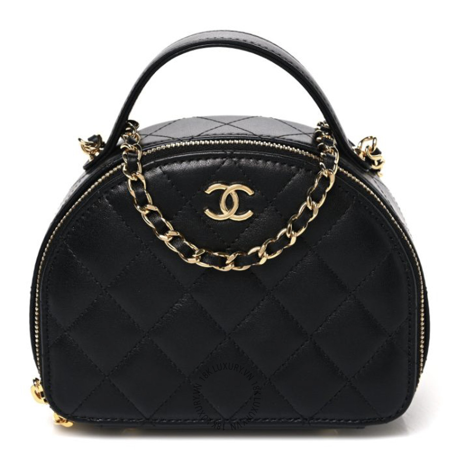 Túi Xách Đeo Chéo Chanel Lambskin Quilted Chic Riviera Top Handle Vanity Case Black CDBC290