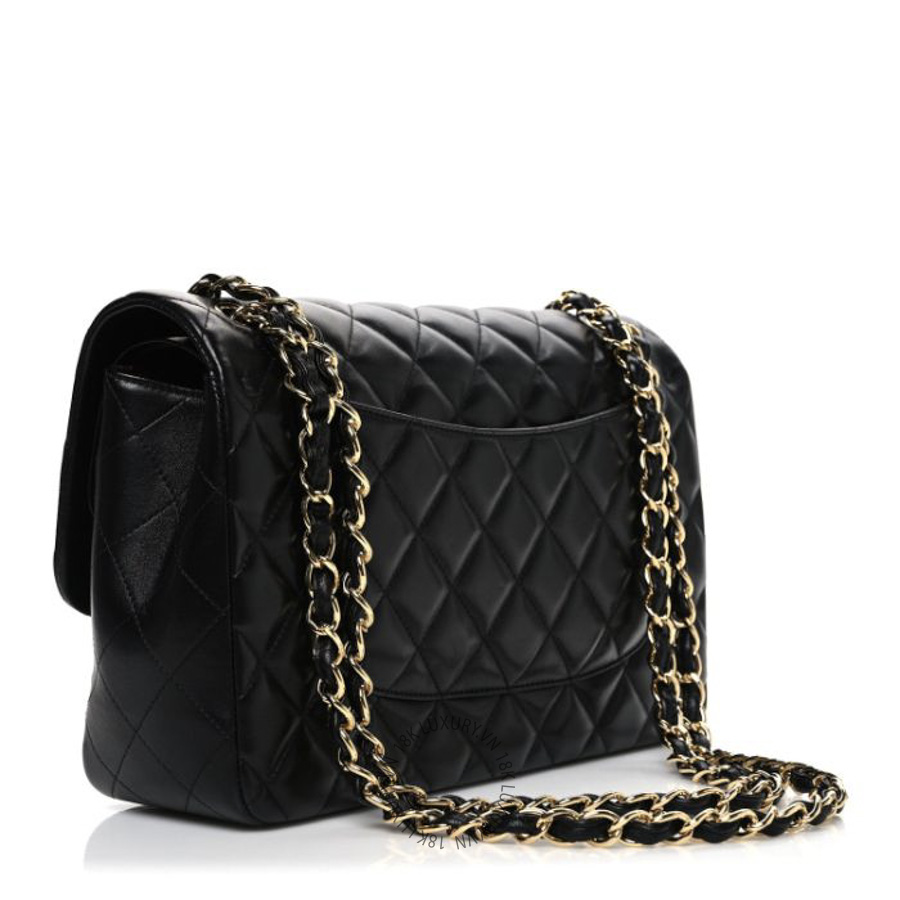 Túi Xách Đeo Chéo Chanel Lambskin Quilted Jumbo Double Flap Black CDBC813