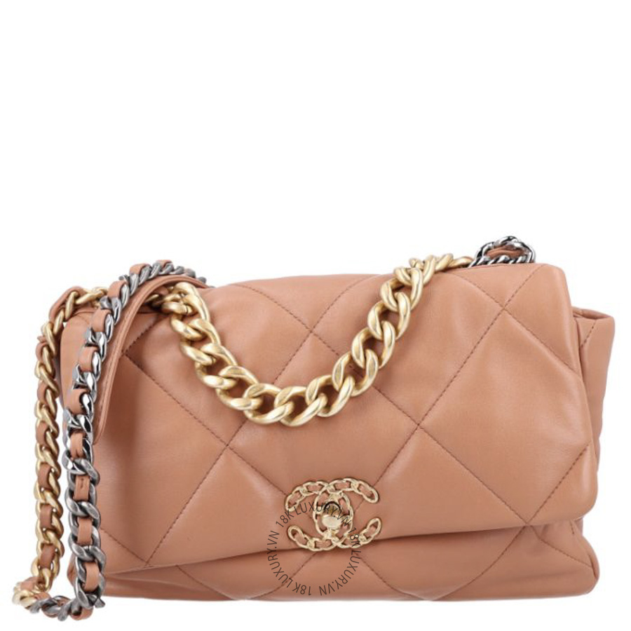 Túi Xách Đeo Chéo Chanel Lambskin Quilted Large Chanel 19 Flap Brown CDBC555