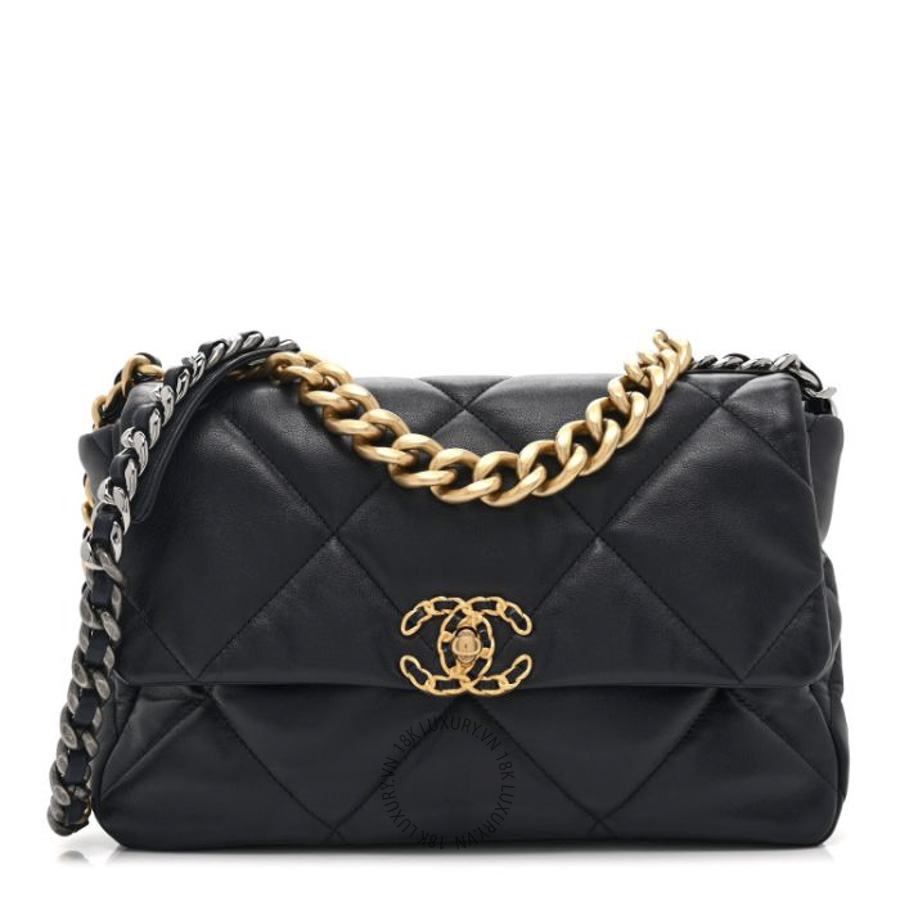 Túi Xách Đeo Chéo Chanel Lambskin Quilted Large Chanel 19 Flap Navy Blue CDBC576